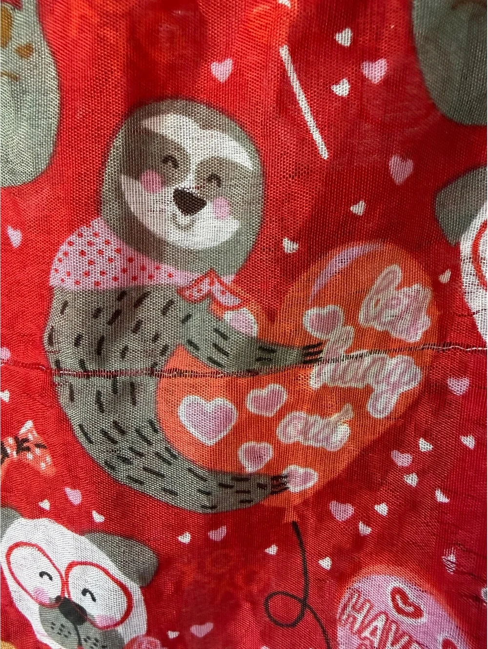 Red Animal Print Scarf with Cats and Dogs Pattern